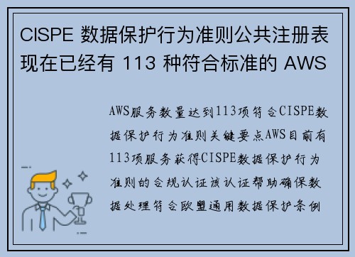 CISPE 数据保护行为准则公共注册表现在已经有 113 种符合标准的 AWS 服务 安全博客